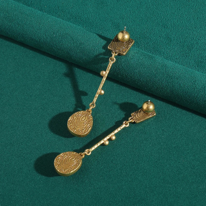 Vintage Red Water Drop Earrings with Natural Stone