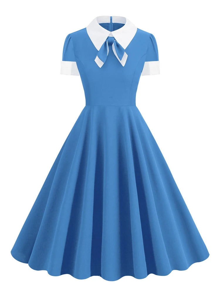 Sophisticated Siren 1950s Sailor Collar Swing Dress