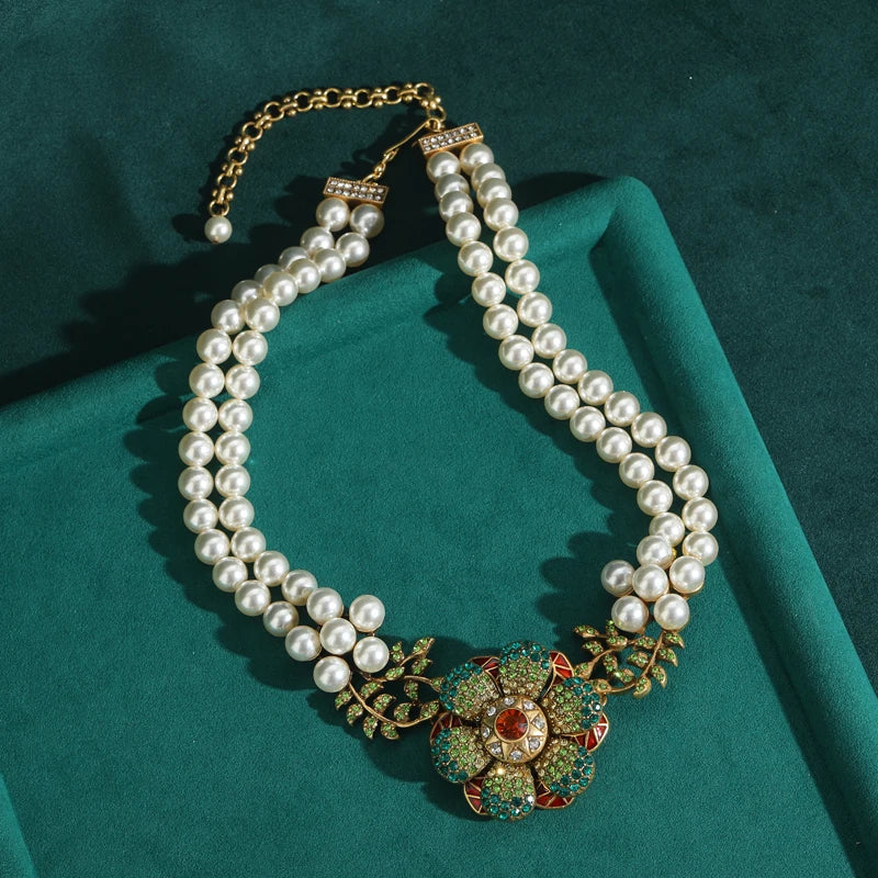 Vintage Pearl & Six-Leaf Flower Pendant Necklace – Edwardian & Regal Romance