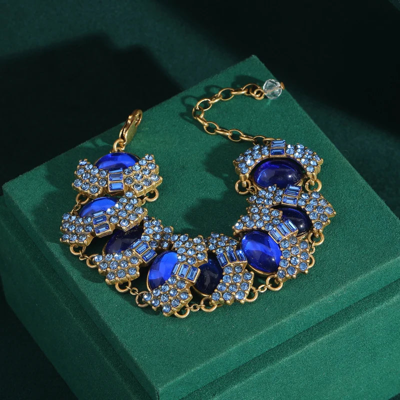 Vintage Sapphire Blue Rhinestone Bracelet – 1950s Cocktail Glam Revival
