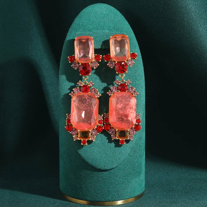 Vintage Watermelon Glaze & Ruby Drop Dangle Earrings