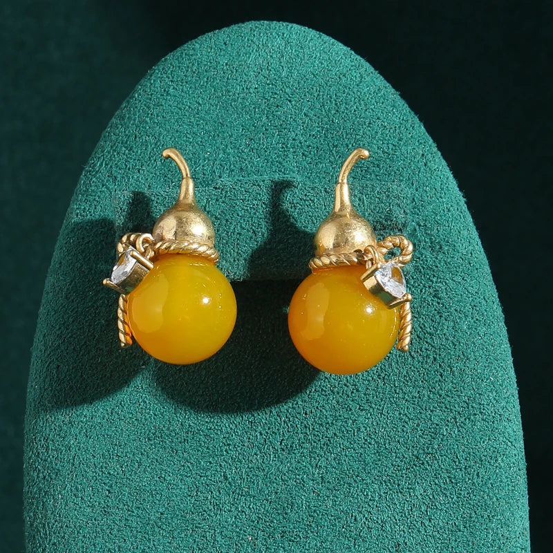 Vintage Yellow Beeswax Gourd Earrings – Whimsy & Warmth