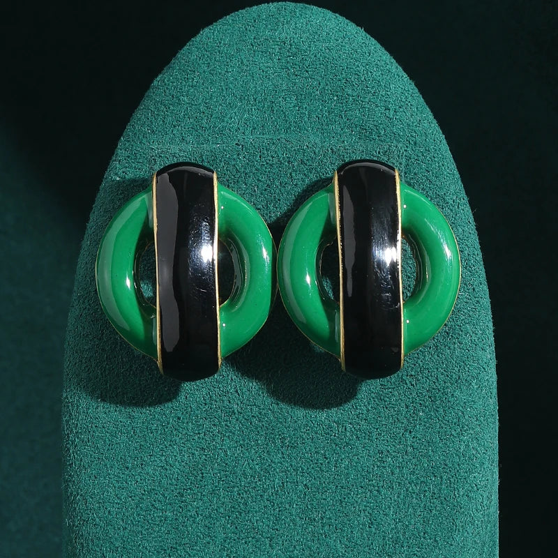Emerald Circle Stud Earrings – Vintage-Inspired Boho Mod Revival