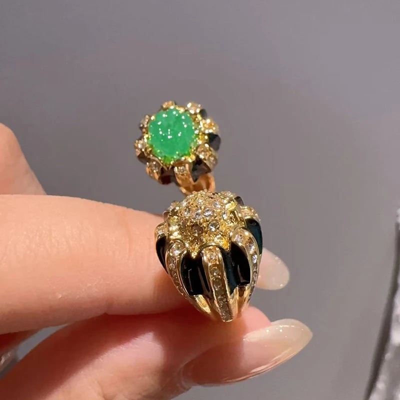 Vintage Green Glaze Pumpkin Gold-Plated Statement Ring – Adjustable