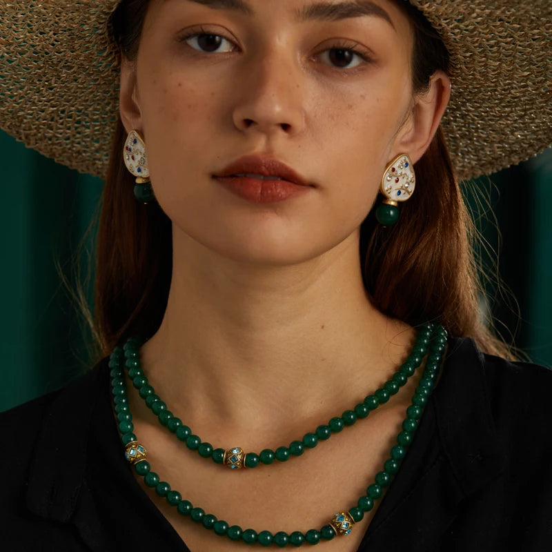 Emerald Agate Layered Necklace – Vintage-Inspired Jade Garden Revival