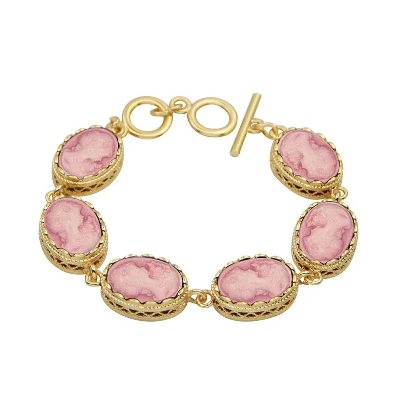 Victorian Elegance Resin Cameo Bracelet - Antique Toggle Clasp - Mid-Century Heirloom