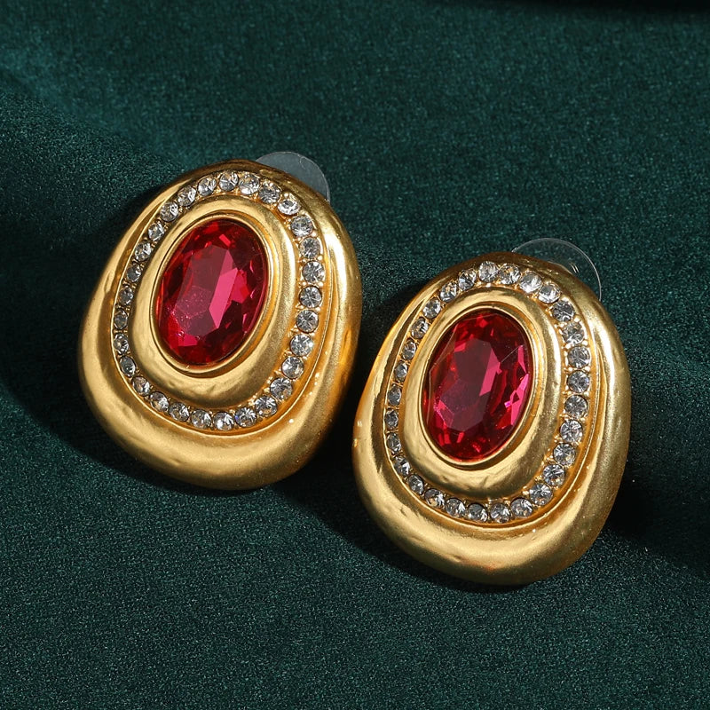 Vintage Pink Crystal Stud Earrings – Bold Glamour