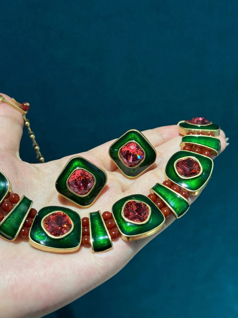 Vintage Square Christmas Jewelry Set – Boho Holiday Glam