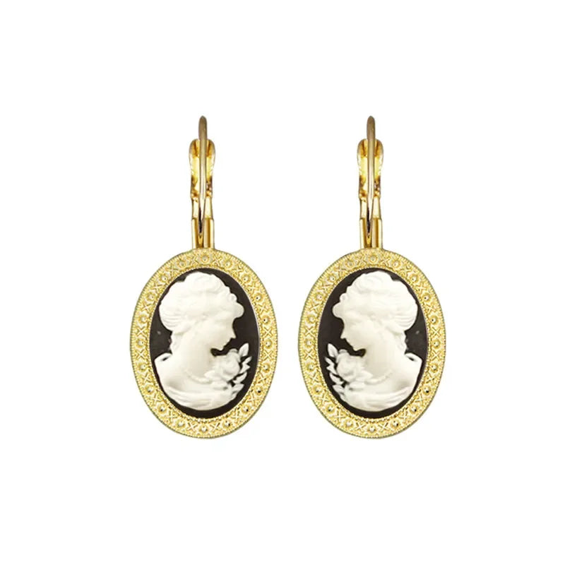 Lady Queen Cameo Drop Earrings (1890s Inspired)
