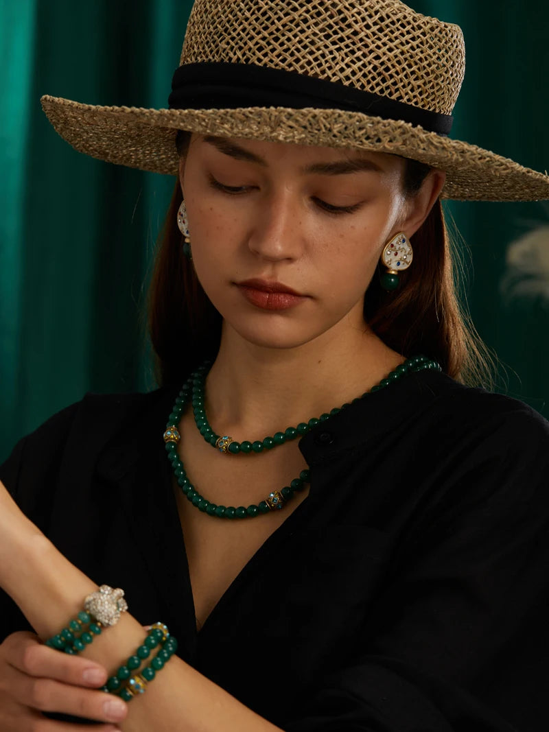 Emerald Agate Layered Necklace – Vintage-Inspired Jade Garden Revival