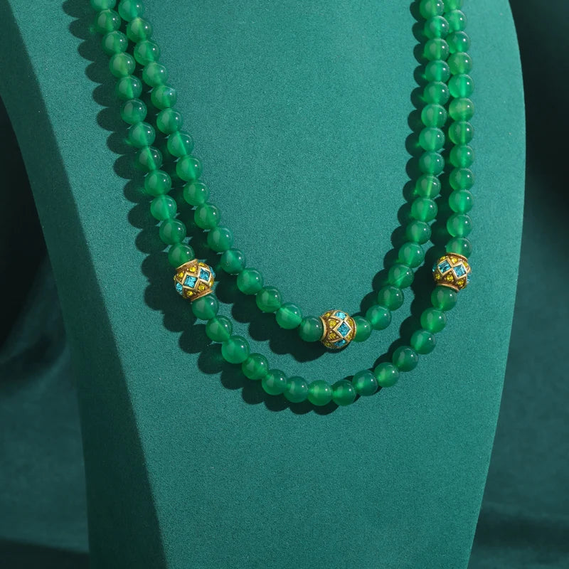 Emerald Agate Layered Necklace – Vintage-Inspired Jade Garden Revival