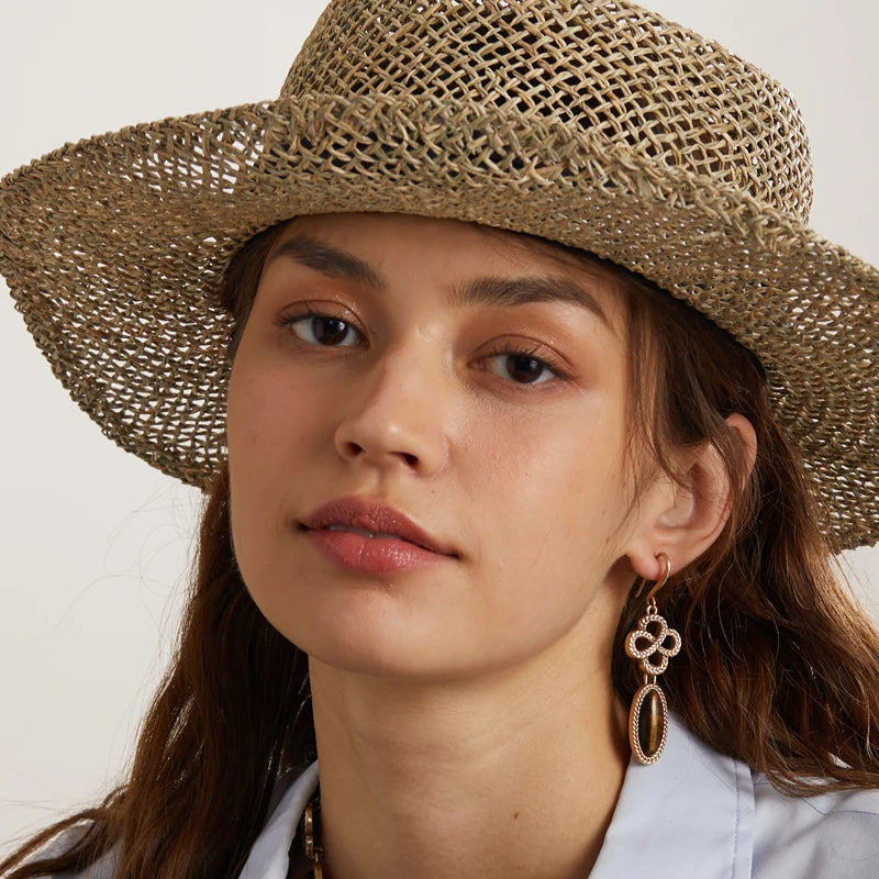 Vintage Tiger Eye & Knot Drop Earrings - Antique Gold & Luxury Designer Style