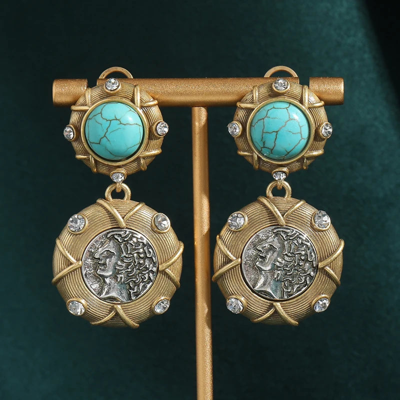 Vintage Turquoise Coin Drop Earrings – Classical Luxe