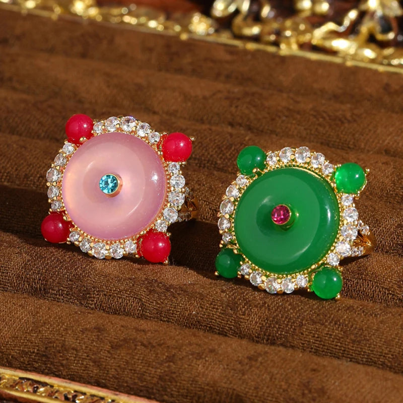 Vintage Rose Red Agate Pink Gold Plated Ring - Natural Stone & Knot Design