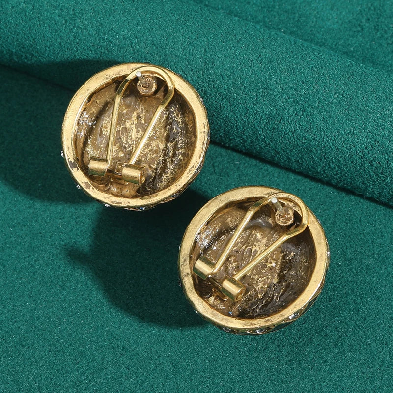 1950s Retro Hollywood Pumpkin Blue Earrings – Glazed Resin & Rhinestone Studs