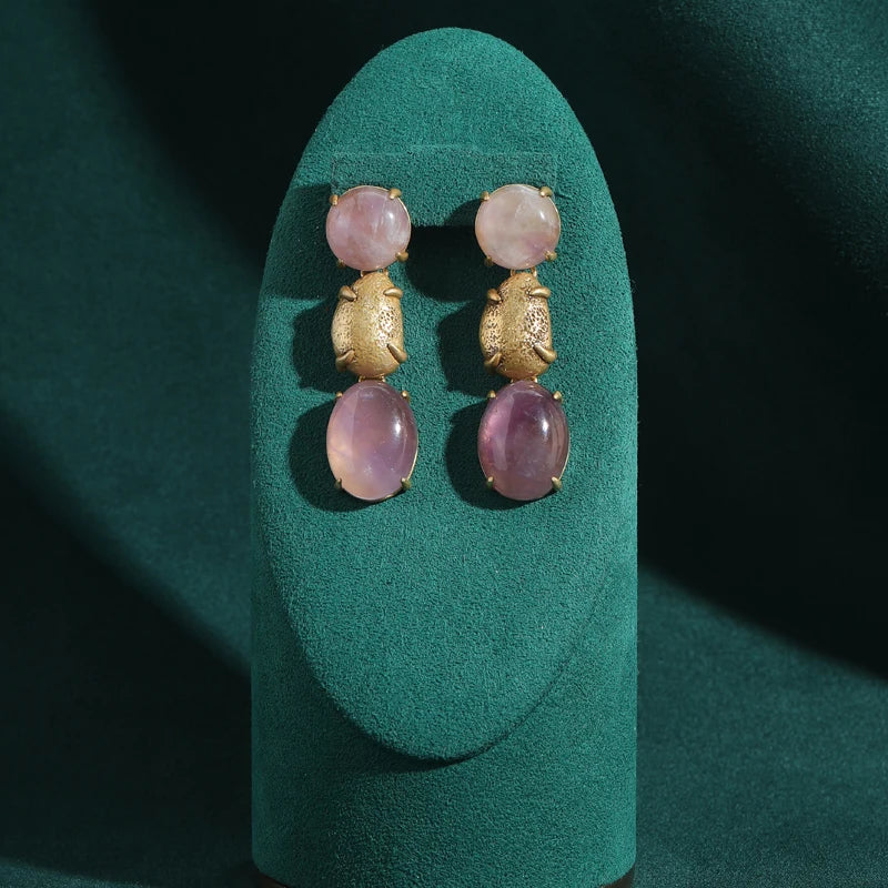 Retro Hollywood Grape Purple Drop Earrings – Cat Eye Glass & Waterdrop Statement Pair