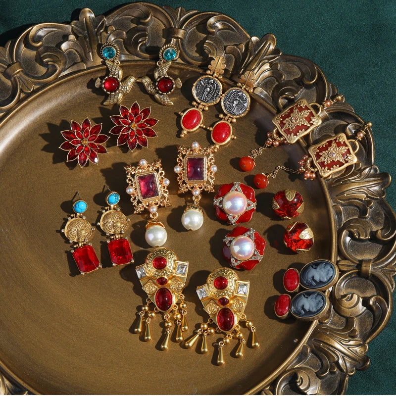 Retro Hollywood Grape Purple Drop Earrings – Cat Eye Glass & Waterdrop Statement Pair