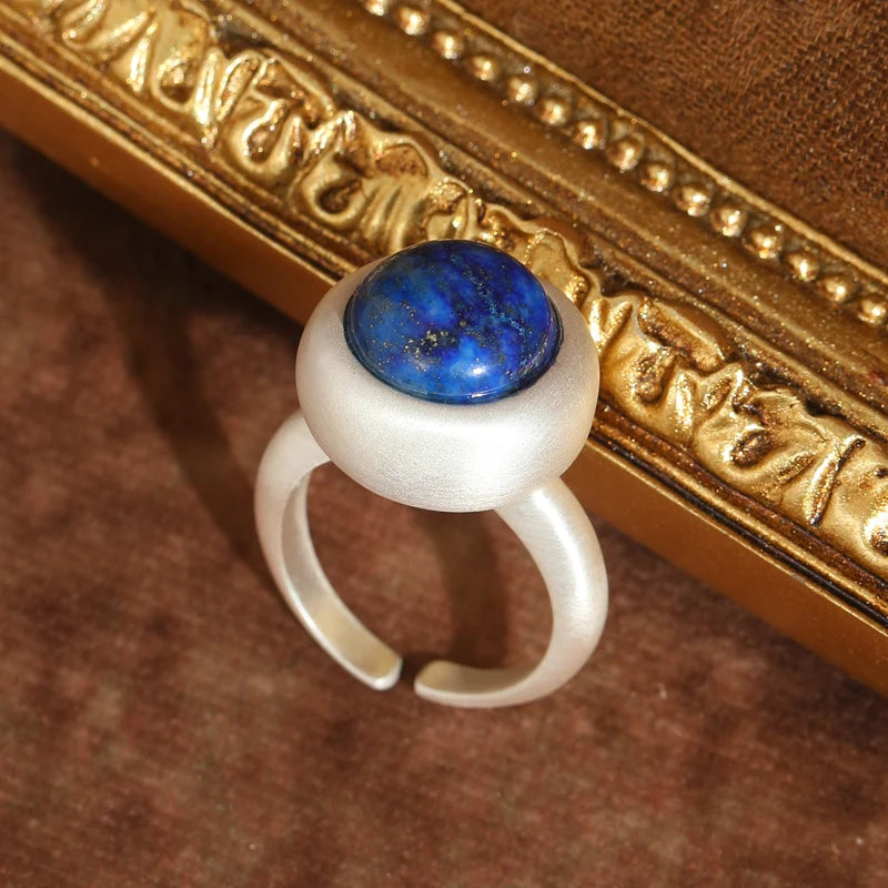 Minimalist Lapis Orb Ring – 18K Gold-Plated (Matte Finish)