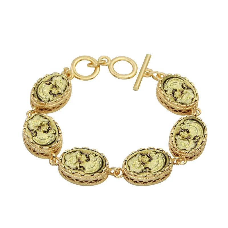 Victorian Elegance Resin Cameo Bracelet - Antique Toggle Clasp - Mid-Century Heirloom