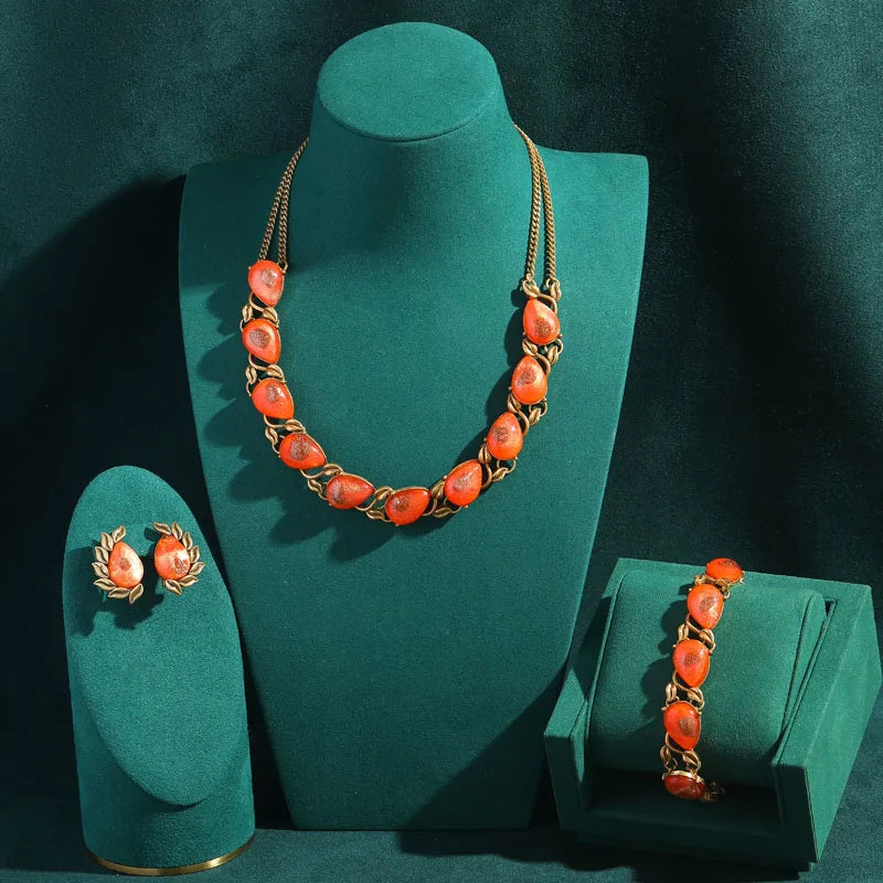 Orange Stone Charm Bracelet – Vintage-Inspired Sunset Glam