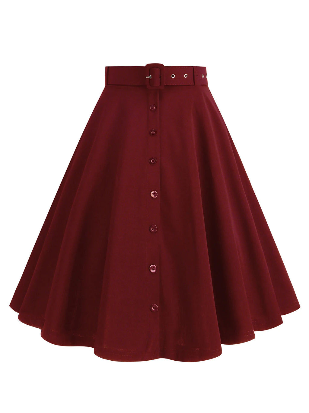 Vintage A-Line Button-Front Pleated Midi Skirt with Belt and Pockets