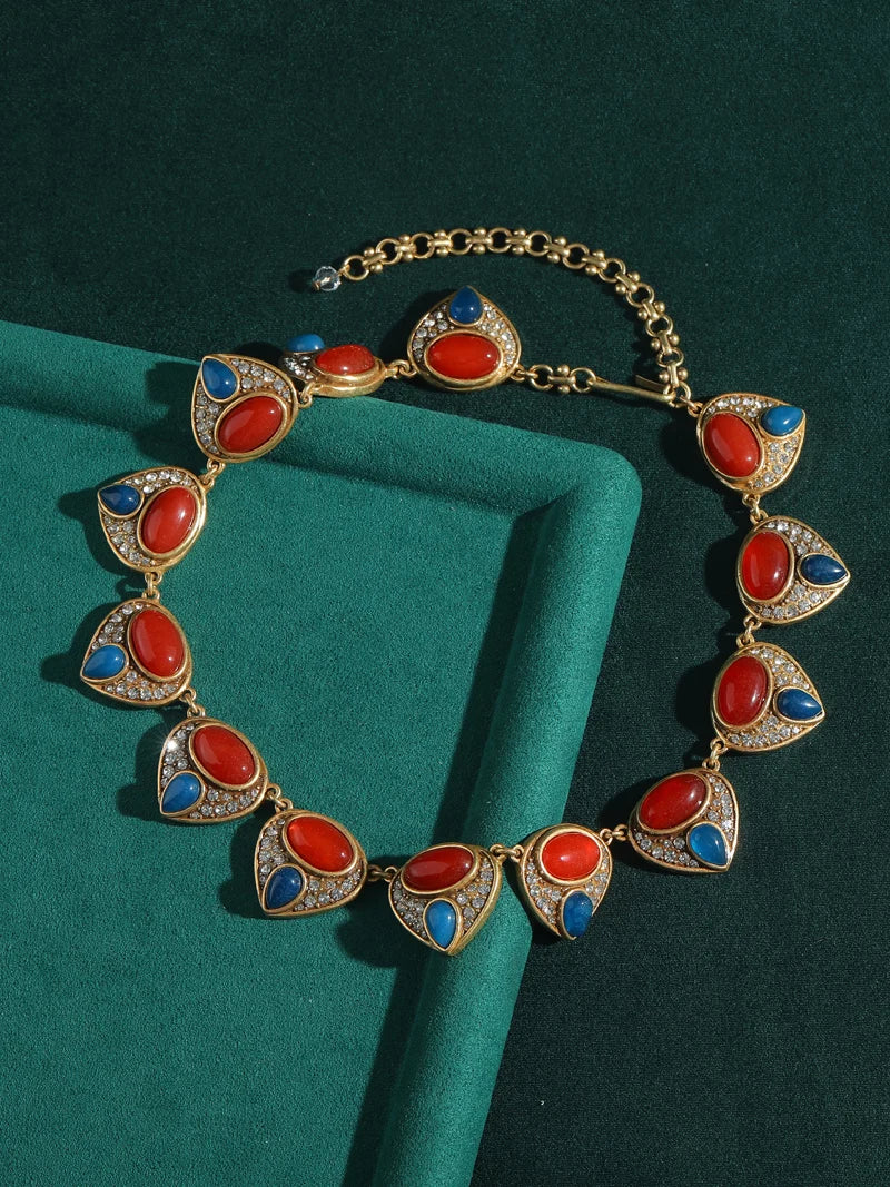 Vintage Red Agate Collar Choker Necklace