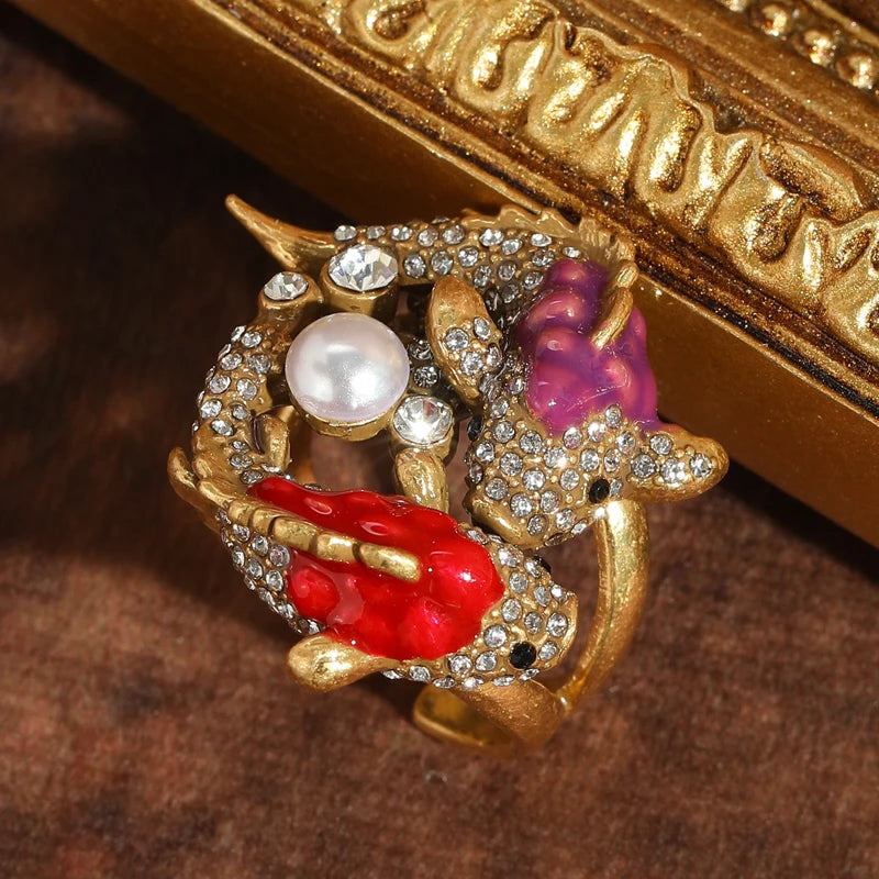 Vintage Pisces Fish Pearl Ring – Celestial Drama & Oceanic Opulence