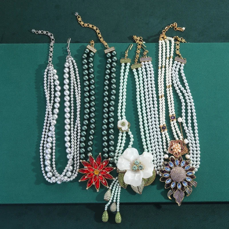 Vintage Gold Pearl & Rhinestone Choker Collar Necklace