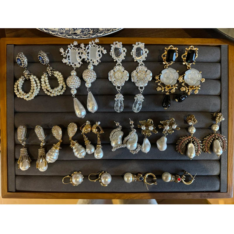 1950s Retro Hollywood Pearl Tassel Earrings – Semi-Baroque Drop Chandelier Pair