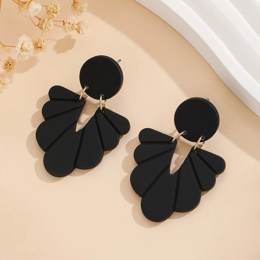 Retro Fan-Shaped Acrylic Earrings – Sculptural Mod Drama