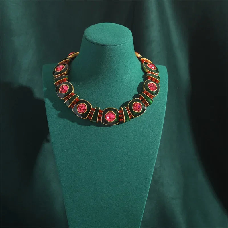 80s Power Glam Pink Crystal Square Stud Earrings – Enamel Sugar Statement Pair