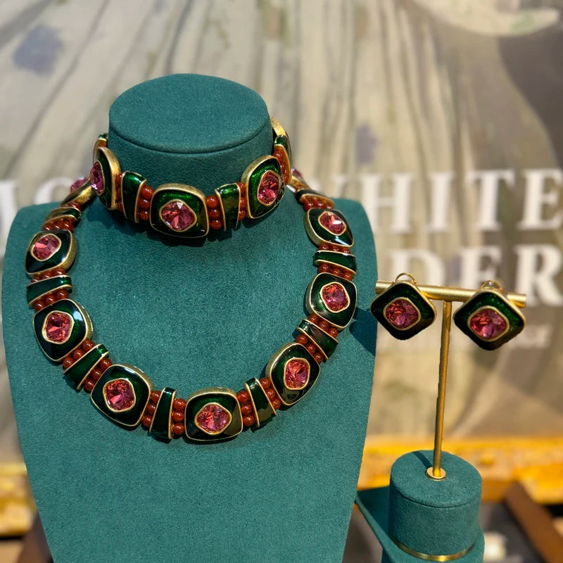 Vintage Square Christmas Jewelry Set – Boho Holiday Glam