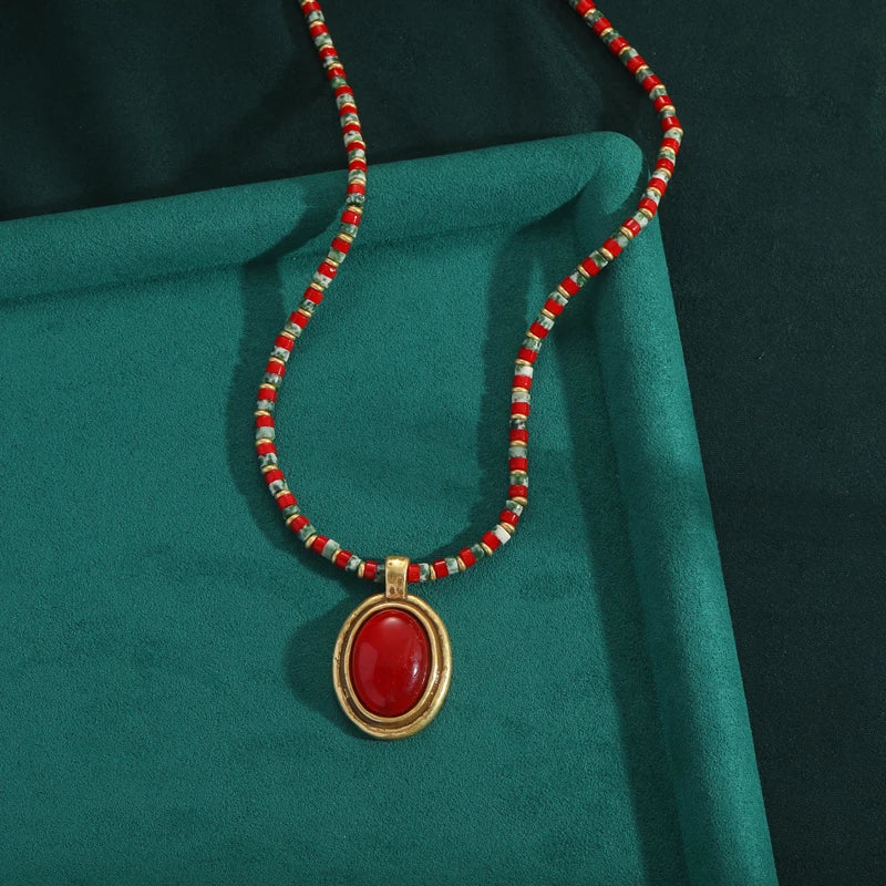 Vintage Red Beads Pendant Necklace – Folk & Dynasty & Ancestral Glamour