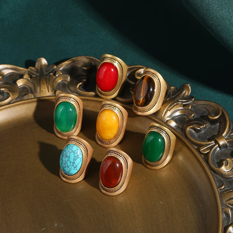 Vintage French Oval Statement Rings – Bold Color & Cinematic Chic